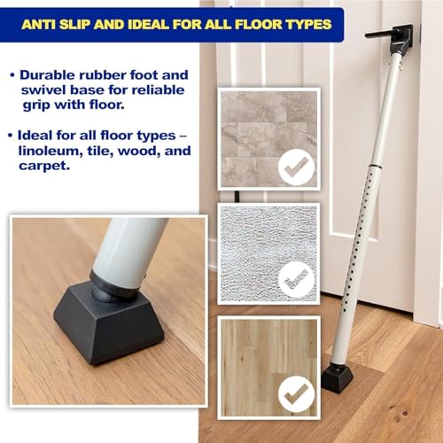 Adjustable Door Security Bar - Heavy-Duty Steel Door Jammer for Home & Travel - Silver, 1 Pack