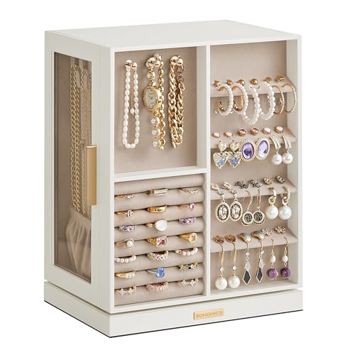 SONGMICS Cloud White Jewelry Box Organizer with 360° Rotating 5 Drawers - GISELLA Collection