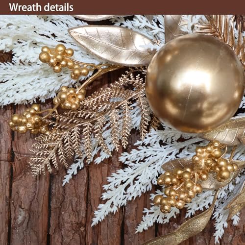 24 Inch Gold Christmas Wreath with Berries Bells Pampas Grass for Front Door & Indoor Decor