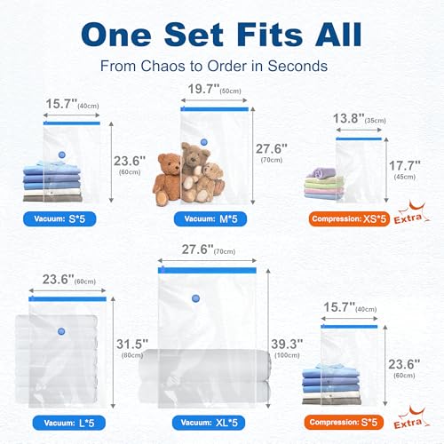 Vacuum Storage Bags Set 30 Pack with Electric Pump - Space Saver & Reusable - 6 Sizes - Combo E Pump