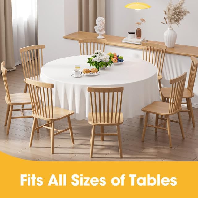 Niuara White Plastic Table Cloth - 4 Pack 84" Round Disposable Tablecloths for Round Tables, Table Cover for Holiday Parties & Gatherings