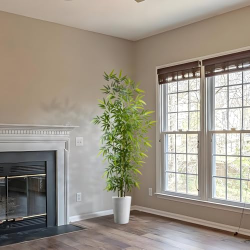 Artificial Bamboo Tree 8ft with White Planter - Realistic Fake Plant for Indoor & Outdoor Decor - Variation: Bamboo / 8ft