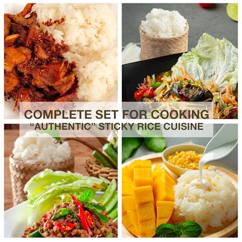 PANWA Deluxe Thai Sticky Rice Cooking Set with Steamer Pot & Bamboo Basket