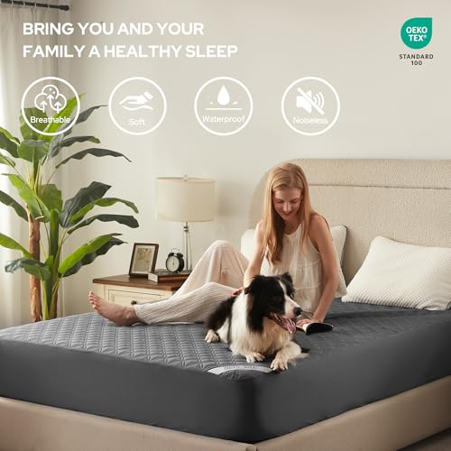 BEDLORE Waterproof King Mattress Protector Gray Deep Pocket Fit Washable