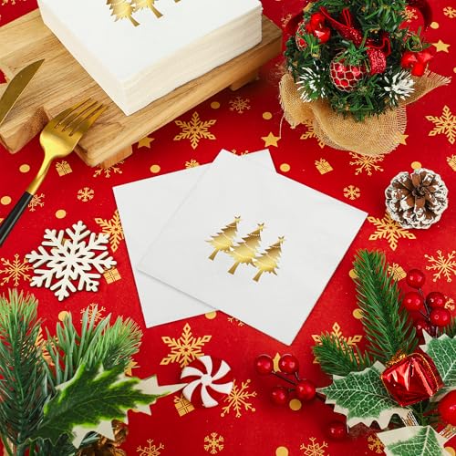 Christmas Gold Foil Cocktail Napkins 100 Pack 5x5 Inches Party Supplies