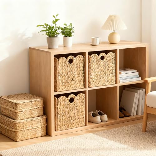 Natural Wicker Storage Baskets Set - Light Beige 12x12 Inches 4-Pack