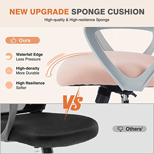 Pink Ergonomic Office Desk Chair with Lumbar Support - All-Day Comfort, 18.5"D