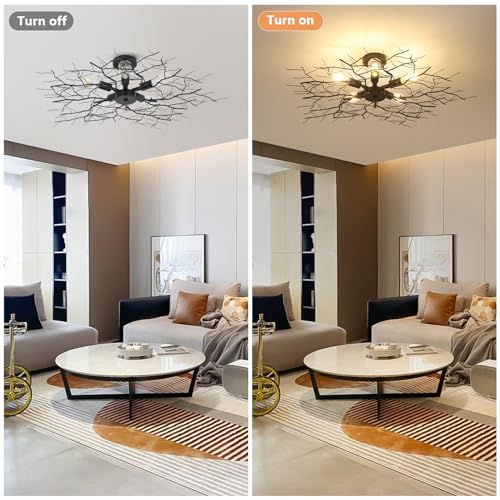 Large Semi Flush Mount Ceiling Light Fixture - Modern Black Chandelier with Branch Design, 5 Lights for Living Room and Kitchen