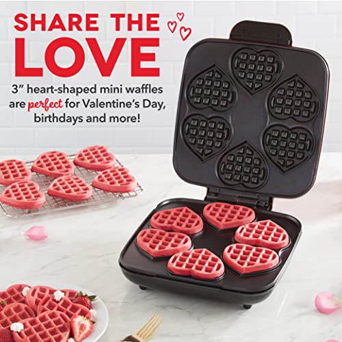 Dash Multi Mini Heart Waffle Maker - Makes 6 Red Heart-Shaped Waffles