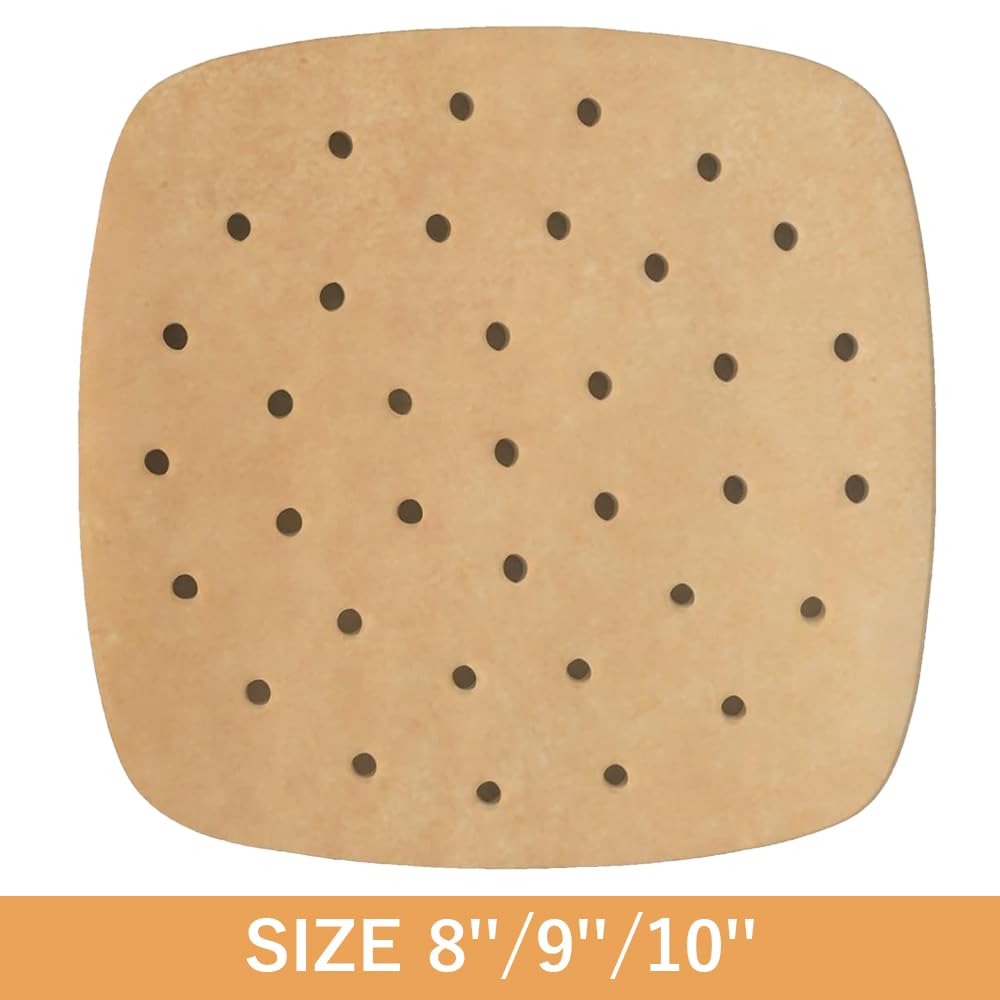 Numola 100 Pcs Air Fryer Liners Disposable Parchment Paper, 9 Inch Perforated Airfryer Sheets for Baking, Square Unbleached Non-Stick Steamer Liner for Oven, Microwave, Steaming Basket