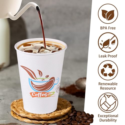 12oz Disposable Coffee Cups Pack of 180 - Leak-Proof Paper Cups No Lids - Perfect for Cafes & Events