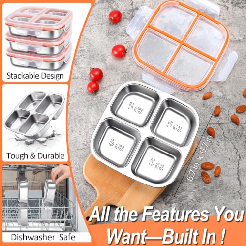 3-Pack Stainless Steel Snack Containers with 4 Compartments - 20 oz Kids Lunch Boxes