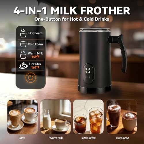 Milk Frother and Steamer 4-in-1 Electric Foam Maker - Black