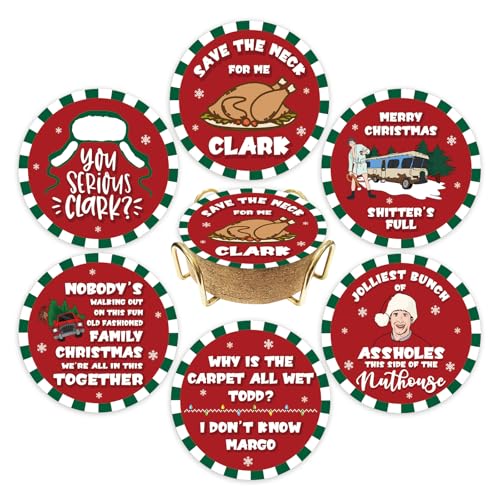 Cheroloven Red Christmas Vacation Coasters 6Pcs Gift Set with Metal Holder - Griswold Family Holiday Decor