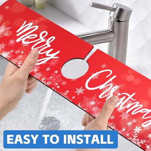 Merry Christmas Snowflake 5.5" x 24" Kitchen Sink Splash Guard Mat — Absorbent Drip Catcher