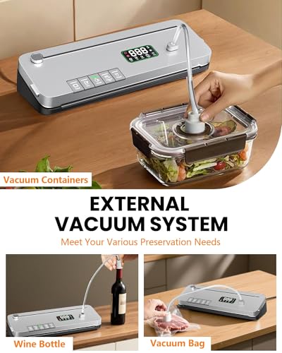 LSA Apparel Food Vacuum Sealer Machine with 75kPa Suction, Built-in Cutter & Digital Timer