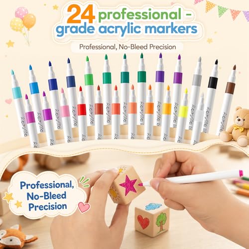 Baby Shower Wooden Blocks Set with Markers and Design Templates - Engraved & Blank Sides, Safe & Educational