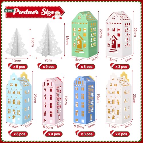 Amyhill 36 Pcs Multicolor Christmas Village Set - Mini Cardboard Houses & Trees