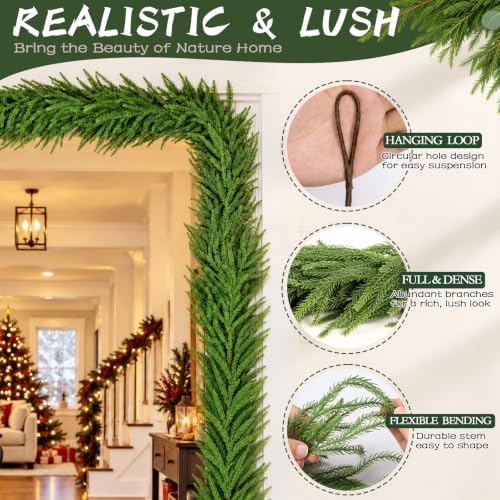 Lreoxa 2 Pack 9FT Artificial Norfolk Pine Garland - Lush Realistic Holiday Decor