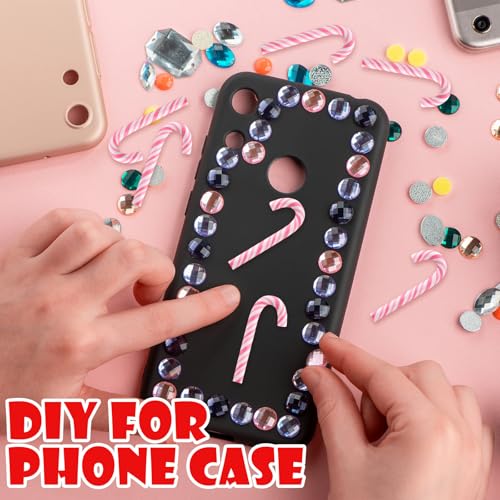 Giegxin 60 Pcs Christmas Mini Candy Canes for Crafts Plastic Candy Cane Ornaments Charms Decor Christmas Miniatures for Craft for Tree Hanging DIY Xmas (Pink and White)