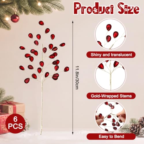 Suncalla 11.8" Crystal Picks for Christmas Tree Branches, Burgundy, 6