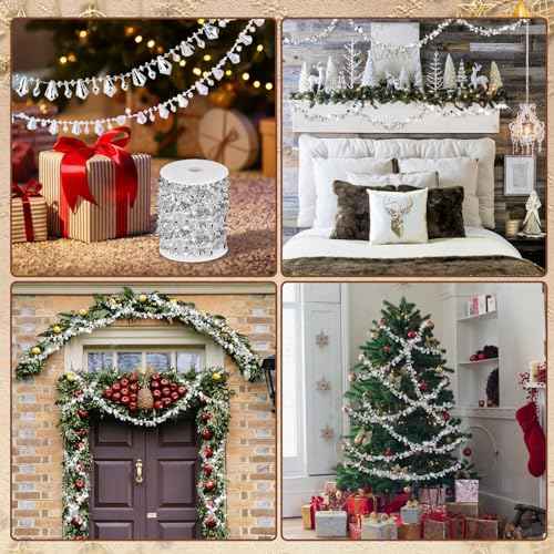 16 Feet Christmas Garland Christmas Tree Crystal Beads Garland Clear Iridescent Large Twinkle Ice Double Twist Christmas Tree Garland for Winter and Xmax Tree Decorations and Home D?cor(Silver)