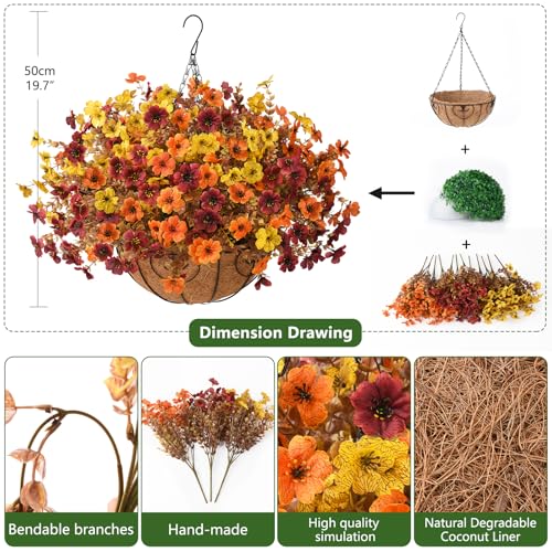 Artificial Fall Flowers Hanging Basket - Orange, Yellow, Brown Outdoor Decor