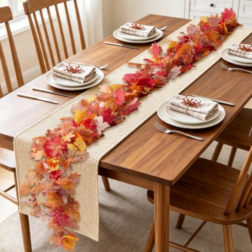 Artificial Maple Leaf Garland with Pomegranate - Fall Home Decor, 7 Colors Mix
