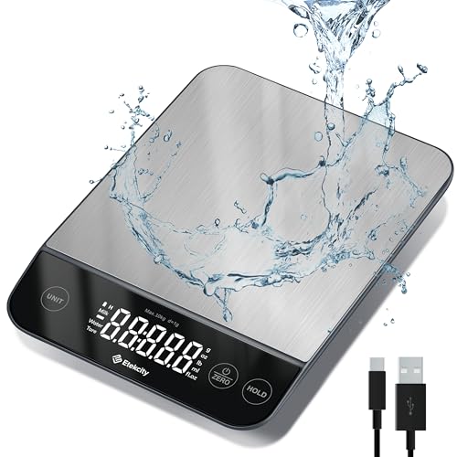 Stainless Steel Food Kitchen Scale 22lb Waterproof USB Rechargeable