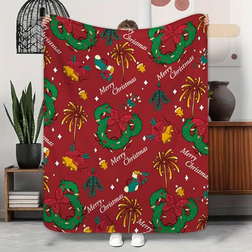 Cute Mouse Head Christmas Blanket for Kids Children Xmas Winter Wreath Holiday Red Green Birthday Presents Home Bedroom Decor Soft Cozy Plush Throw Blankets 50"x60"