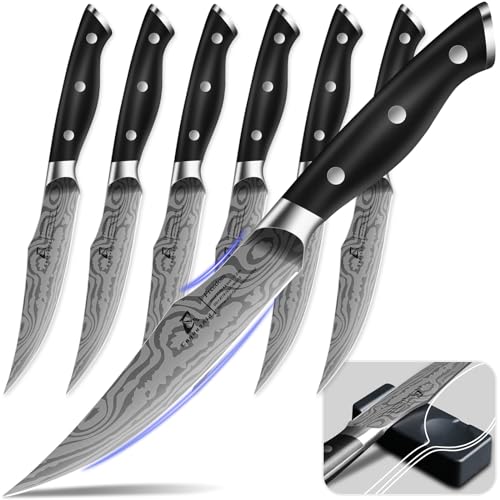 CoquusAid 6-Piece Non-Serrated Steak Knife Set with Rest – High-Carbon Stainless Steel