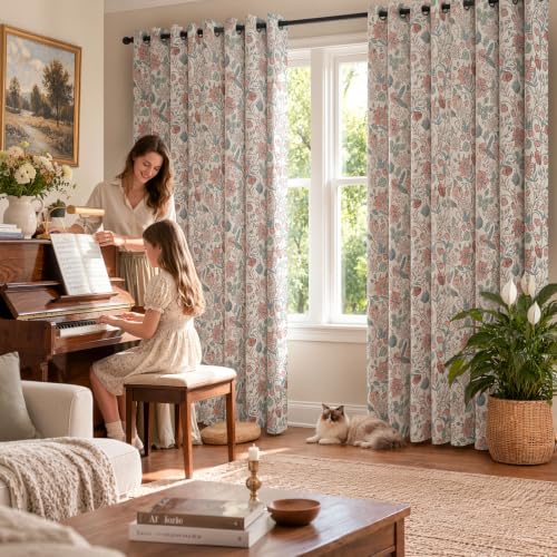 Pink Blackout Floral Curtains 2 Panels 52"W x 84"L Farmhouse Drapes