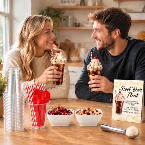 Disposable Root Beer Float Cups Set with Straws and Spoons - 154 Pieces