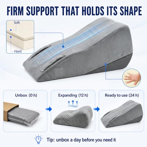 Dark Gray Leg Elevation Pillow for Post Surgery, Firm Foam Knee Wedge, Single Leg