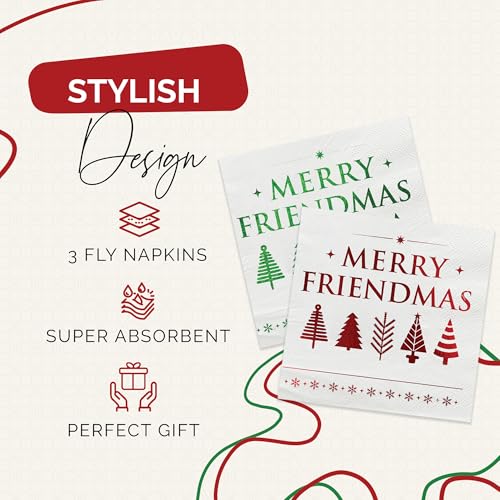 Merry Friendsmas Napkins – 52 Pack Cocktail Size Red & Green Paper Napkins