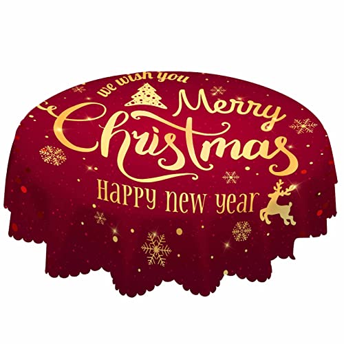 AOYEGO 60" Round Christmas Tablecloth with Snowflake Elk Pattern – Waterproof Holiday Linen