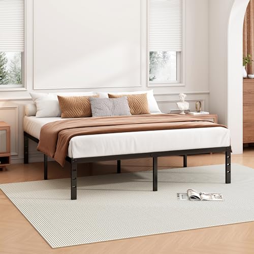 Hafenpo 14 Inch Queen Bed Frame - Sturdy Metal Platform, No Box Spring, Easy Assembly, Under Bed Storage, Black