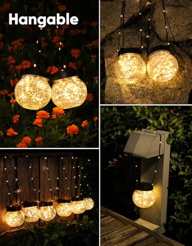 PARTPHONER 12-Pack Solar Lights Outdoor Hanging Lanterns with Cracked Glass | Warm White