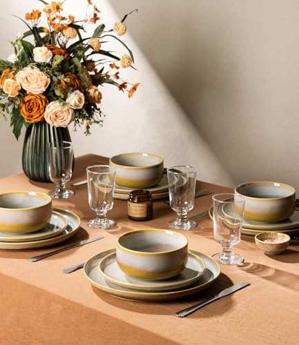 TheTerra Autumn Haze 12-Piece Ceramic Dinnerware Set for 4 - Plates & Bowls