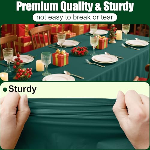 Christmas Green Plastic Disposable Table Cloth - 54 x 108 Inches, 10 Pack