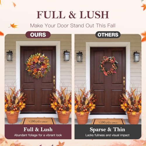 HEY BEKY Purple Fall Wreath for Front Door - Autumn Harvest Decor, 26 Inch