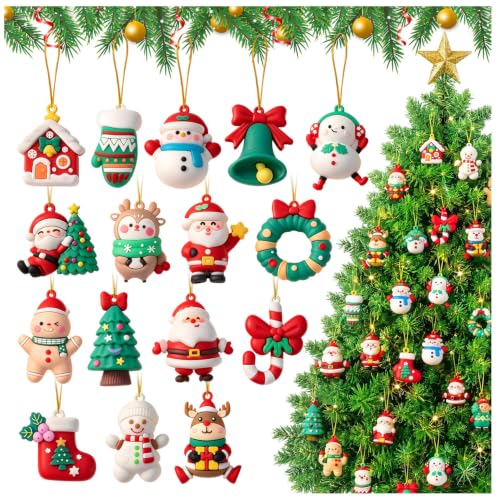 THSLSFX 16 Styles Santa Ornaments for Christmas Tree - 16pcs