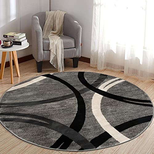 Rugshop Wavy Circles Jute Backing Living Room Bedroom Round Rug Gray