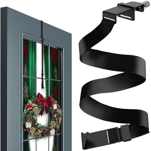 Menz Adjustable Wreath Door Hanger 19" Black Over The Door Wreath Hanger for Glass Window Front Door Non-Scratch Decoration Holder 22 LB for Christmas, Hook for Decorative Easy Store Halloween