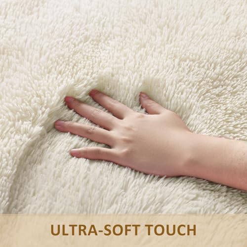 Ophanie 8x10 Ivory Shag Area Rug for Living Room & Bedroom, Washable Non-Slip Large Carpet, Nursery & Dorm Decor