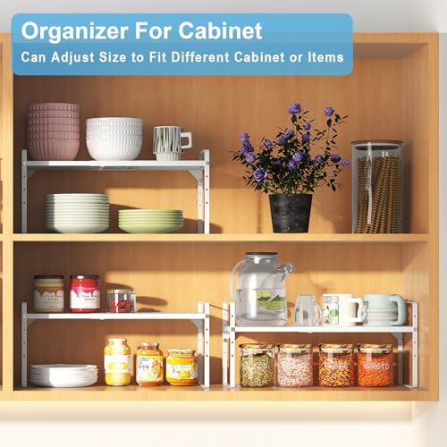 White Adjustable Kitchen Shelf Organizer Set of 4 - 15.5-25.5 Inch Expandable Counter Storage