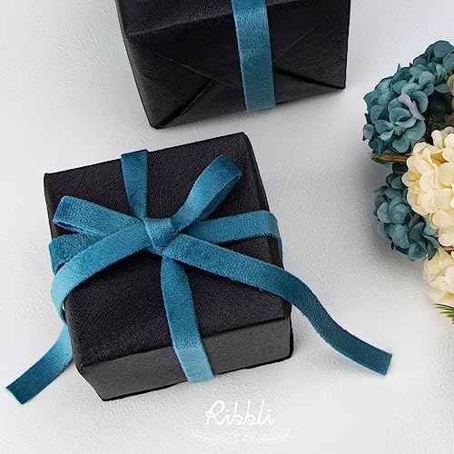 Ribbli Dusty Turquoise Blue Velvet Ribbon Double Faced 3/8 Inch 10-Yard Spool Dusty Blue Ribbon Use for Christmas Tree Ornaments Gift Wrapping Wreath Decoration Wedding Boutonnieres