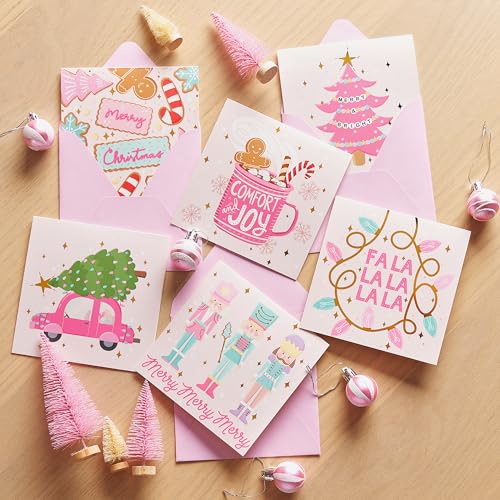 Honeyplum Pink Christmas Cards with Envelopes, Holiday Greeting Set, 24 Pack
