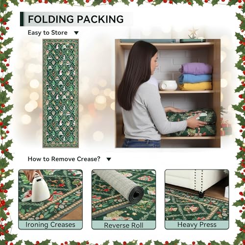 Acapet 6ft Green Christmas Runner Rug for Hallway & Kitchen Non Slip Washable