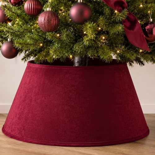 Skylety Burgundy Red Velvet Christmas Tree Collar 24 Inch Tree Base Cover